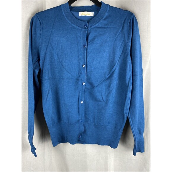 Huuloo Women's Sz M Dark Teal Button Down Cardigan Sweater - Picture 1 of 10